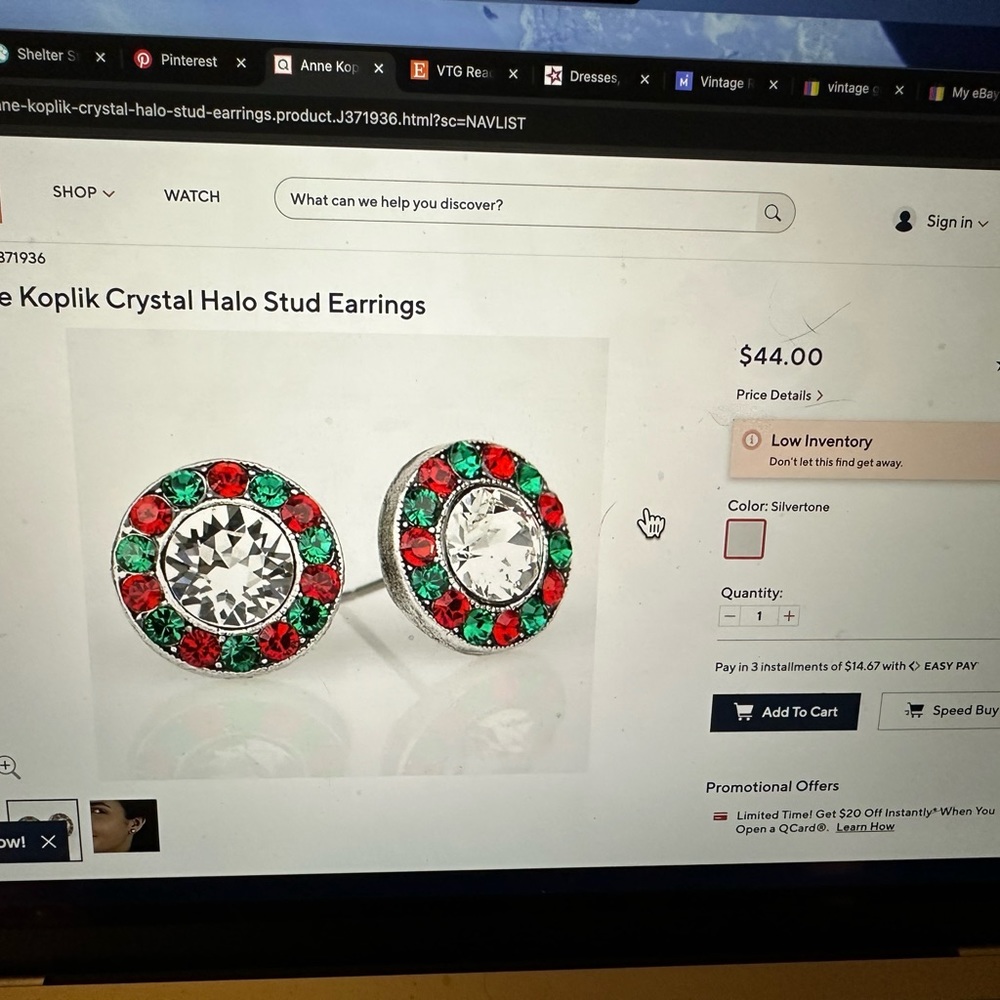 Anne Koplik red and green crystal stud earrings